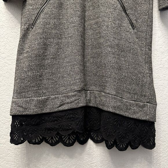 Anthropologie Dolan Fiona Dark Grey Black‎ Lace Hem Tunic Dress Medium - Picture 8 of 11